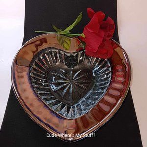 MIKASA PLATINUM DESIRE - Vintage Cut Crystal Heart Dish w/Silver Plated Trim